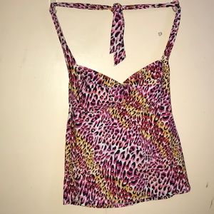 pink white and orange cheetah print tankini pair